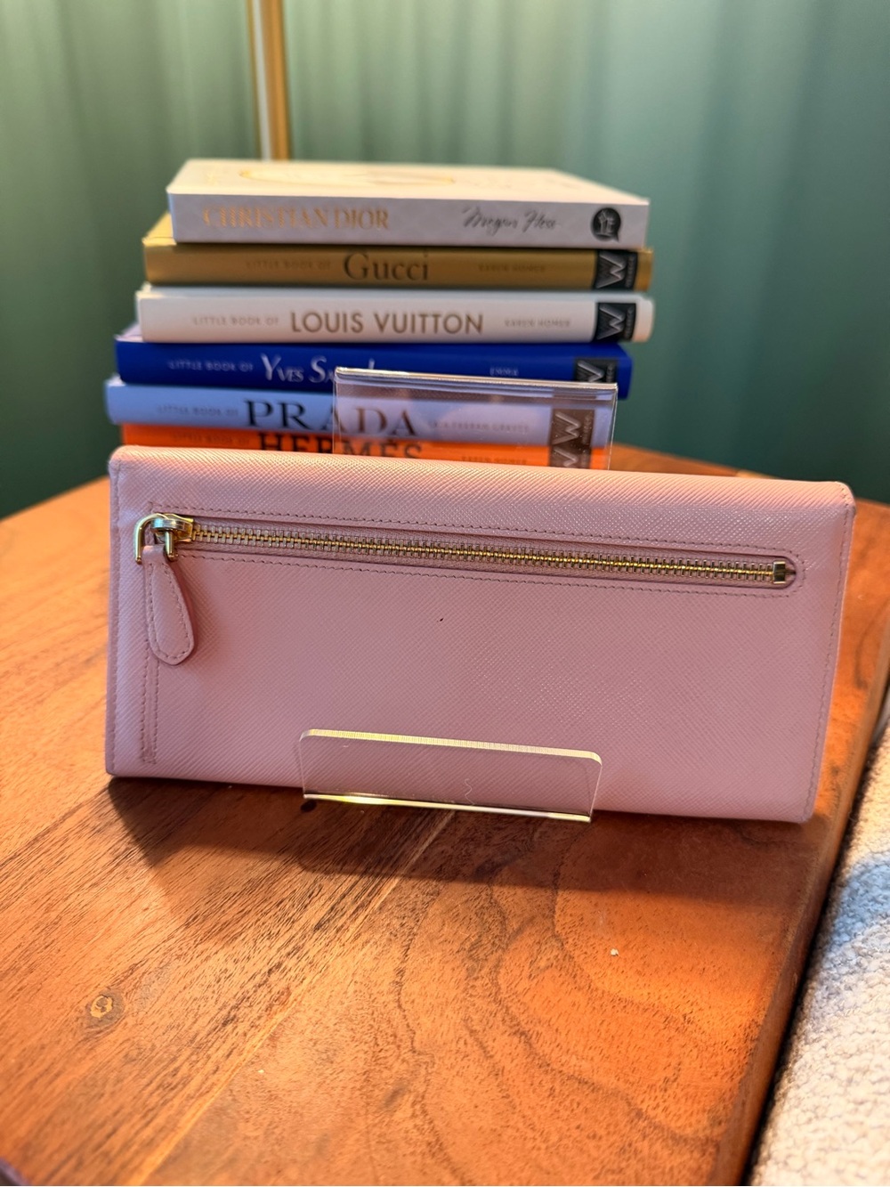 Prada Pink Saffiano Leather Bow-Accent Wallet - Picture 2 of 9
